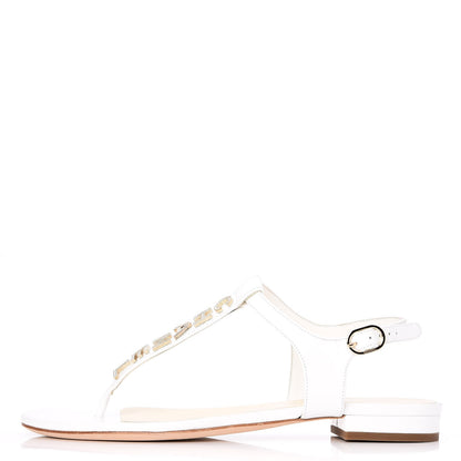 Chanel Lambskin Logo Thong Sandals 35.5 White 1 of 7