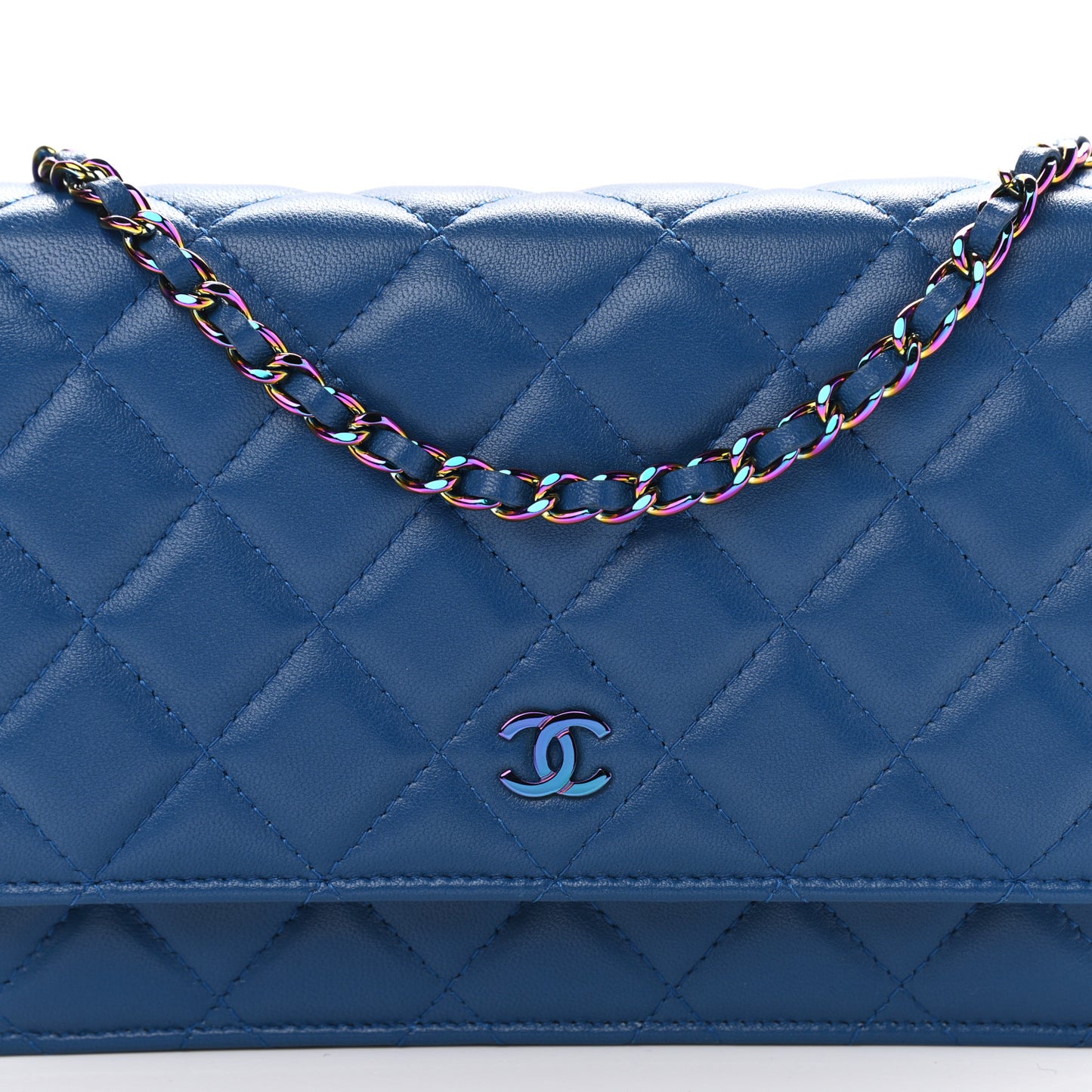 Lambskin Quilted Wallet On Chain WOC Dark Blue Pink