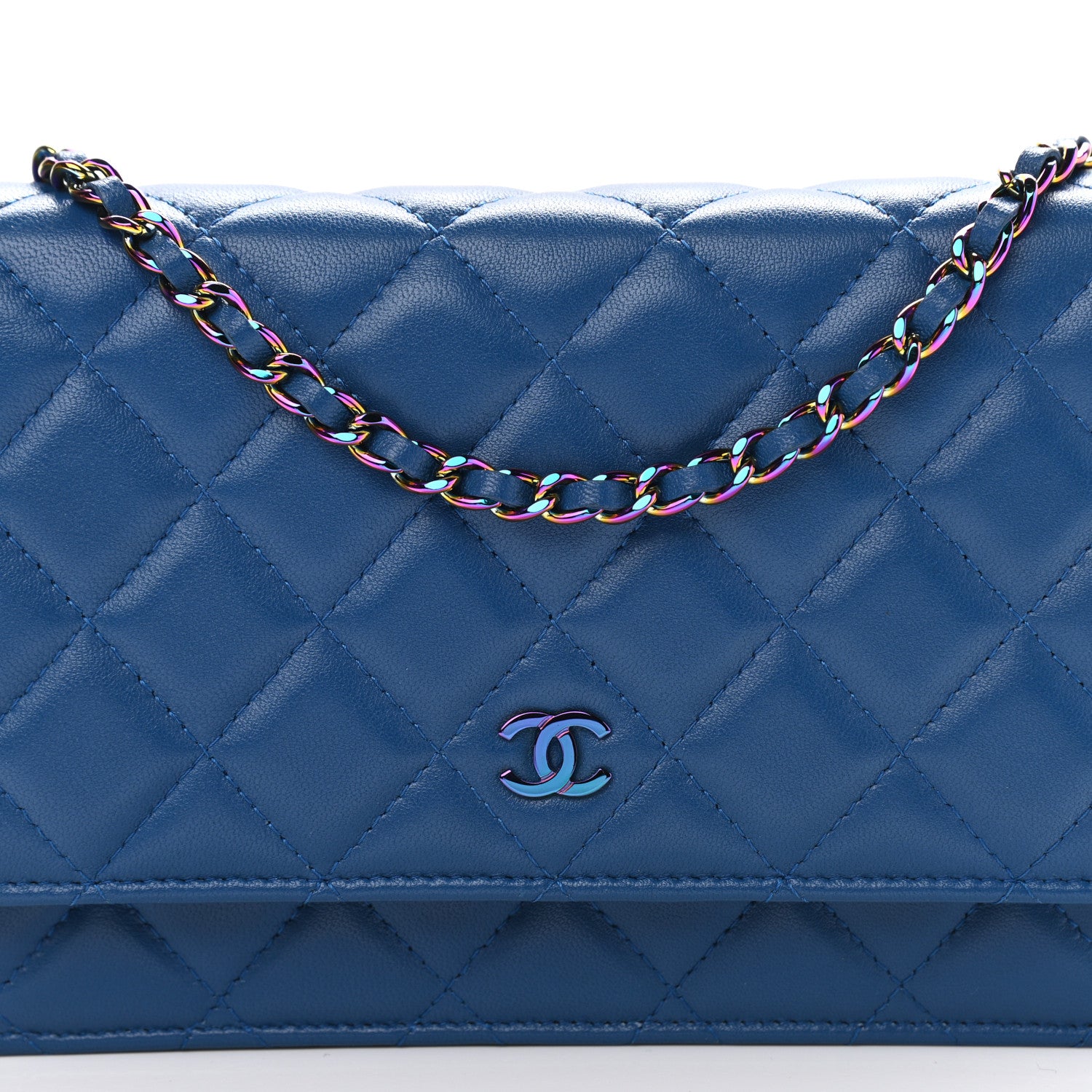 Chanel Lambskin Quilted Wallet On Chain WOC Dark Blue Pink 9 of 14