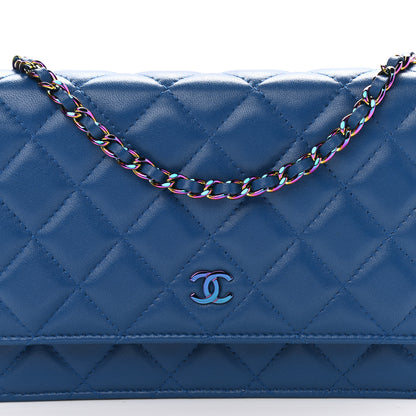 Chanel Lambskin Quilted Wallet On Chain WOC Dark Blue Pink 9 of 14
