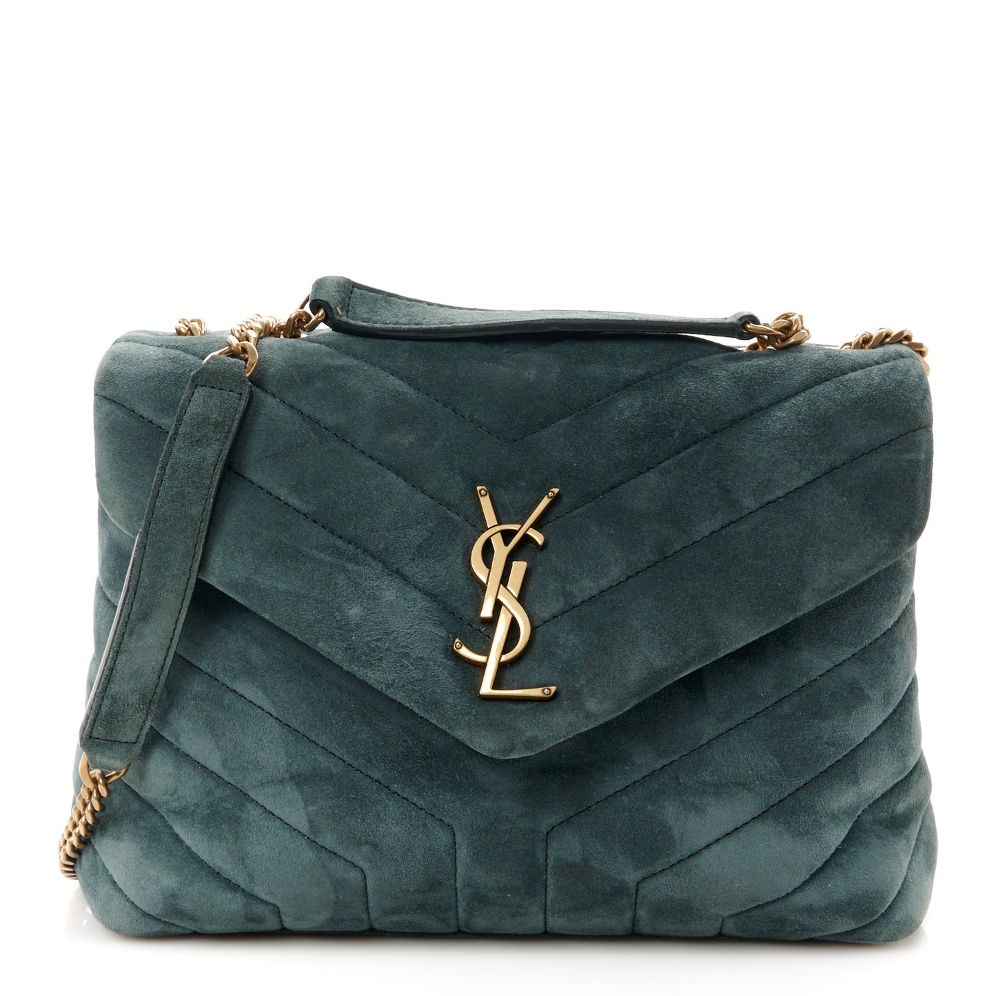 Suede Calfskin Y Quilted Monogram Small Loulou Chain Satchel Algae