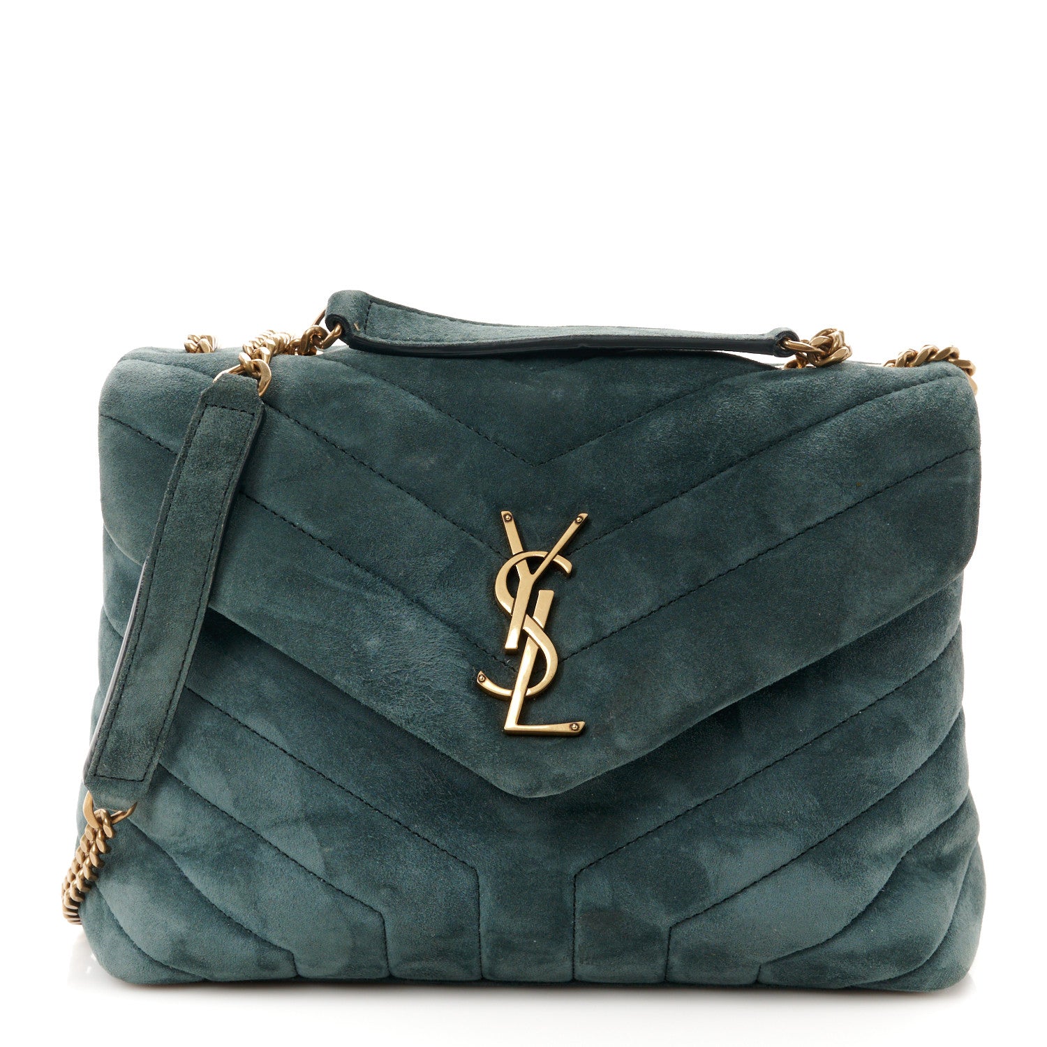 Saint Laurent Suede Calfskin Y Quilted Monogram Small Loulou Chain Satchel Algae 1 of 11