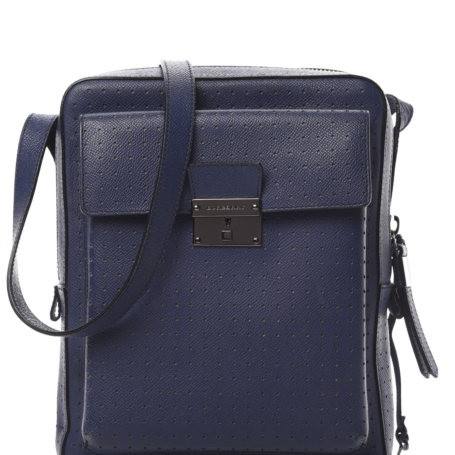 Burberry London Grainy Calfskin Perforated Small Shaldon Crossbody Lapis Blue 8 of 18