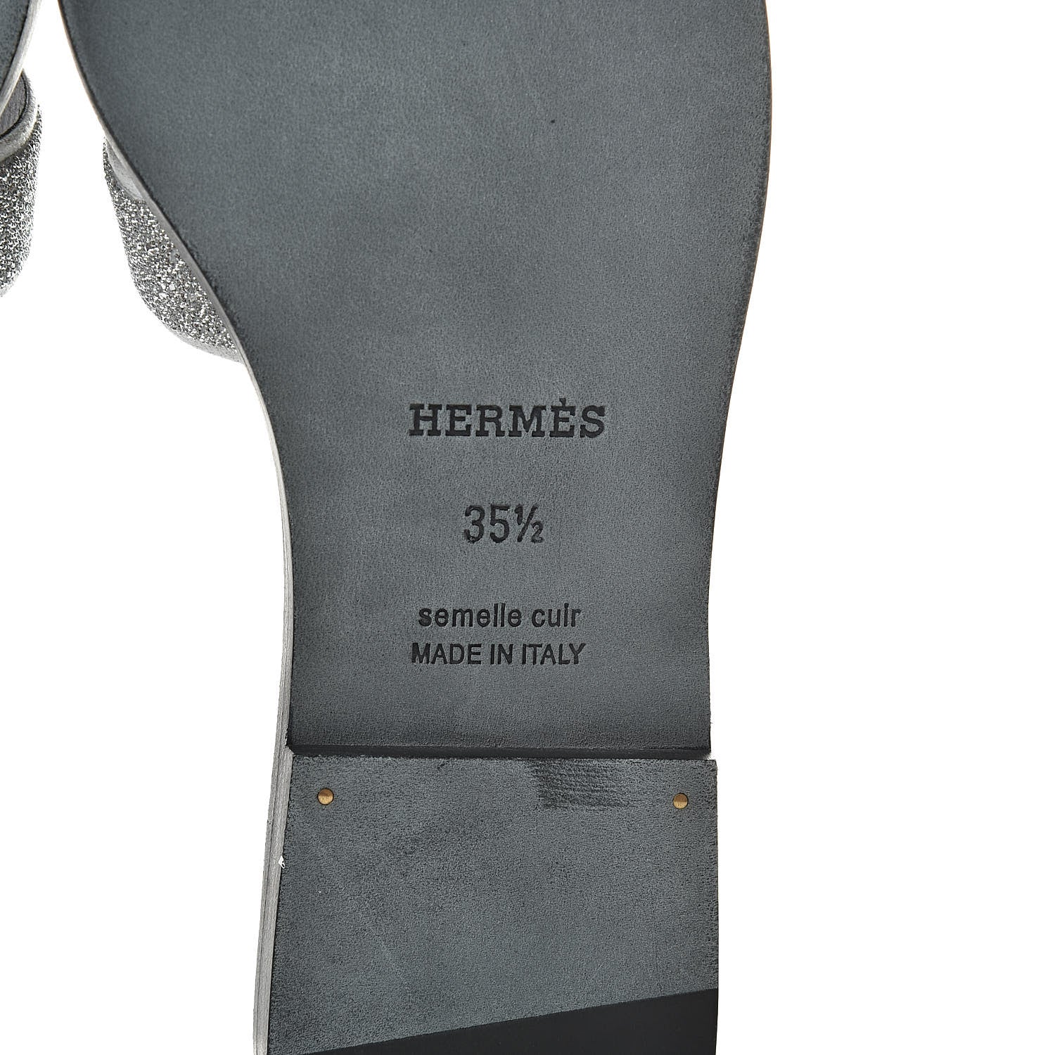 Hermes Suede Goatskin Crystal Powder Oran Sandals 35.5 Argento 7 of 9