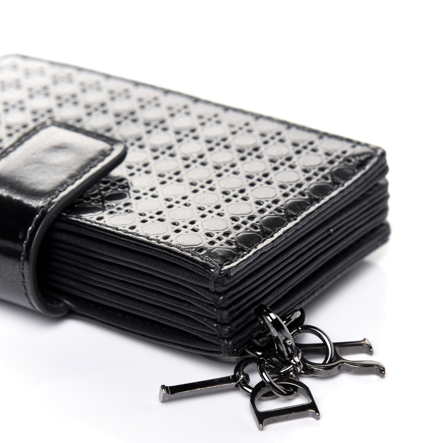 Metallic Patent Micro-Cannage Lady Dior 5-Gusset Card Holder Onyx Black
