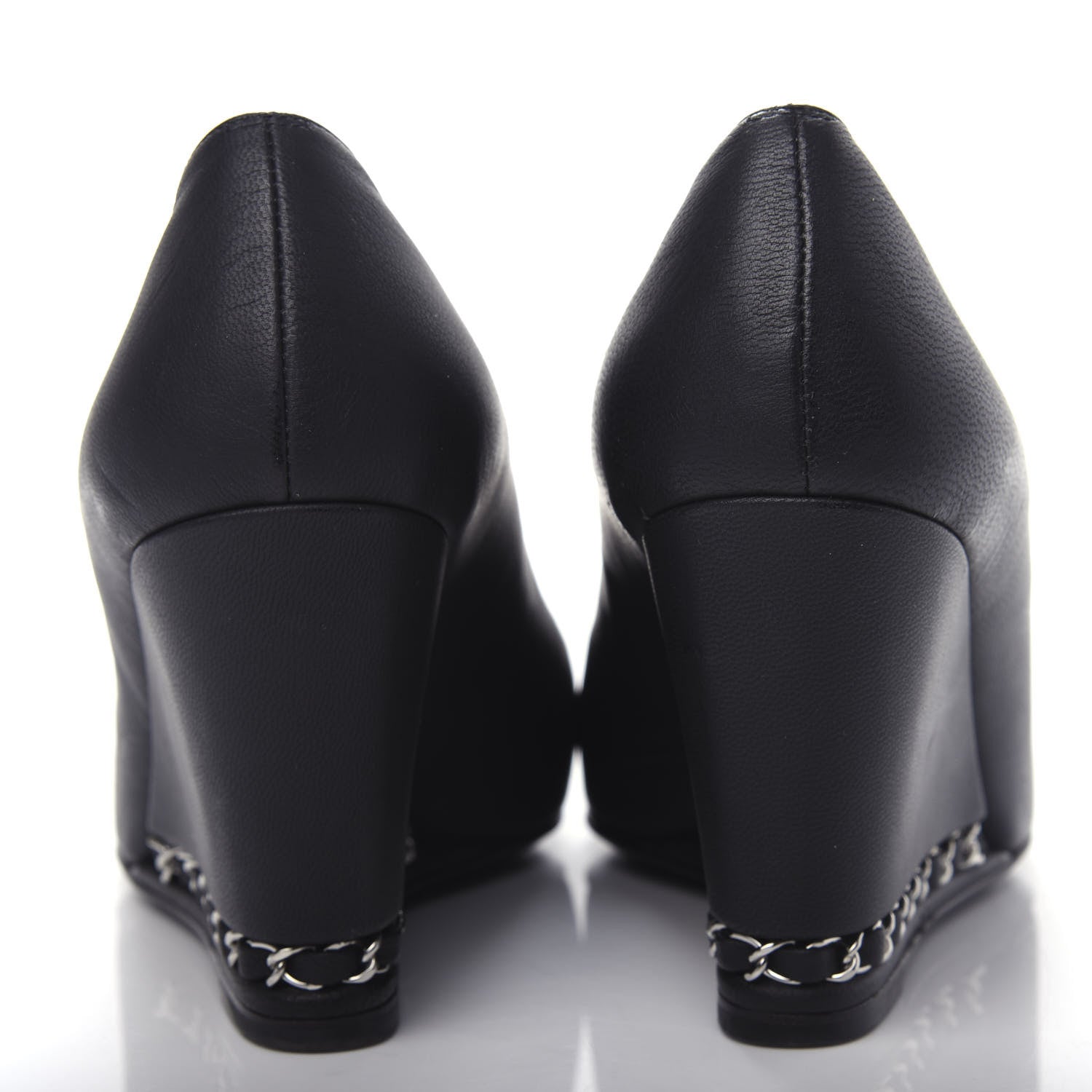 Chanel Lambskin Patent Cap Toe Wedges 37.5 Black 7 of 10