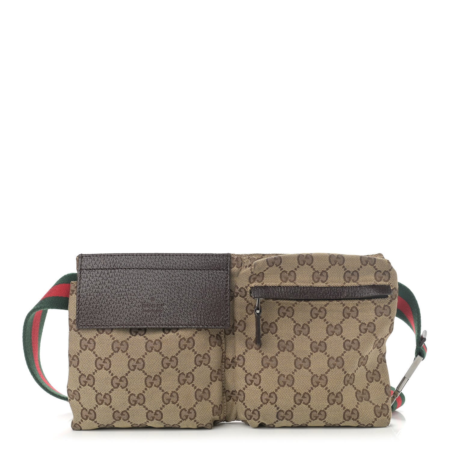 Gucci GG Monogram Double Pocket Belt Bag Dark Brown 1 of 12
