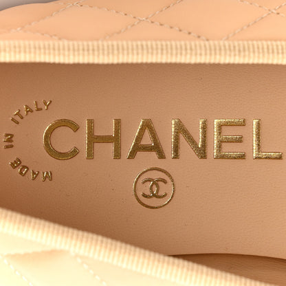 Chanel Lambskin Quilted CC Cap Toe Ballerina Flats 37.5 Beige Black 8 of 10