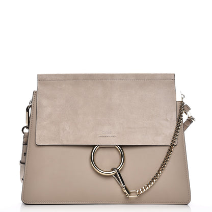 Chloe Calfskin Suede Medium Faye Shoulder Bag Motty Grey 1 of 7
