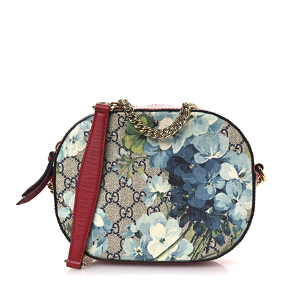 Gucci GG Supreme Monogram Blooms Mini Chain Shoulder Bag Beige Blue Navy Hibiscus Red 1 of 11