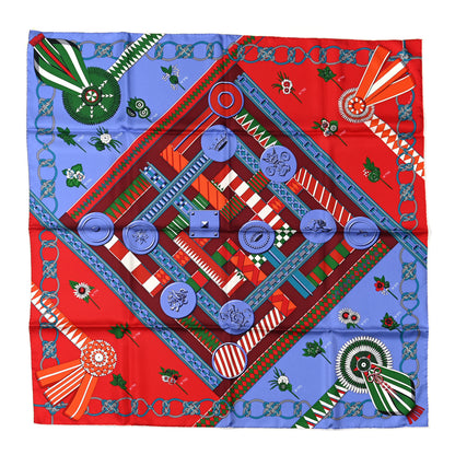 Hermes Silk Flots Fleurs et Frontaux Scarf 90 Rouge Lavande Vert 1 of 4
