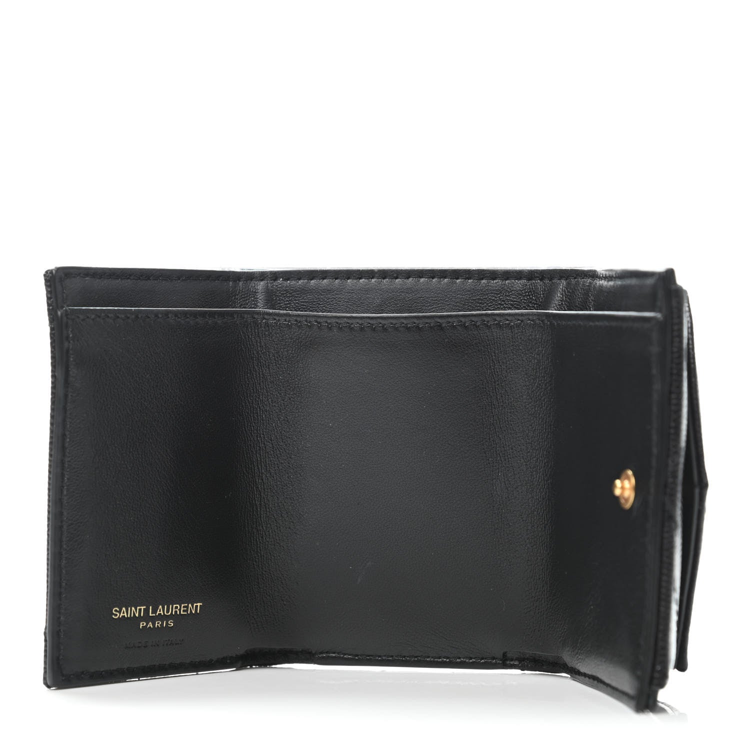 Saint Laurent Grain De Poudre Matelasse Chevron Monogram Compact Tri Fold Pocket Wallet Black 5 of 5