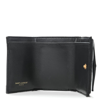 Saint Laurent Grain De Poudre Matelasse Chevron Monogram Compact Tri Fold Pocket Wallet Black 5 of 5