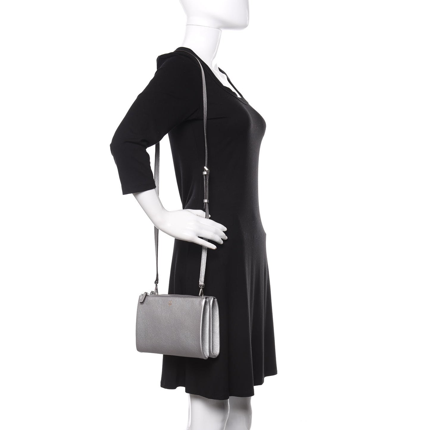 Grained Calfskin Milla Double Crossbody Bag Spike Silver