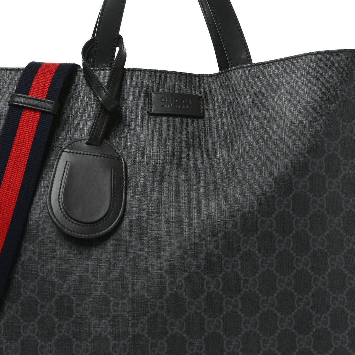 Soft GG Supreme Monogram Appia Calfskin Web Vertical Tote Black