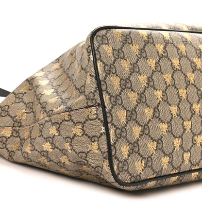 Gucci Soft GG Supreme Monogram Bees Medium Crossbody Tote Beige Oro Black 9 of 11