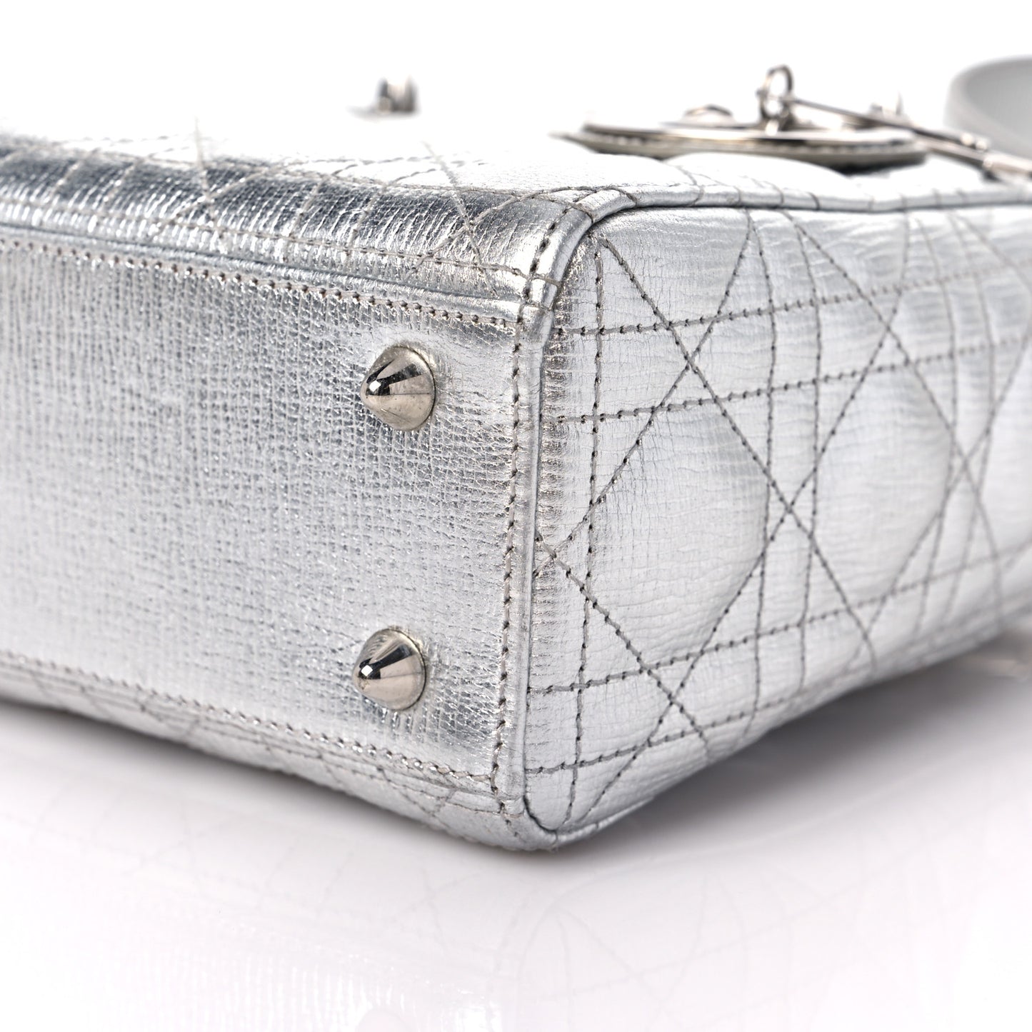 Metallic Grained Calfskin Cannage Small Lucky Badges My Lady Dior Silver