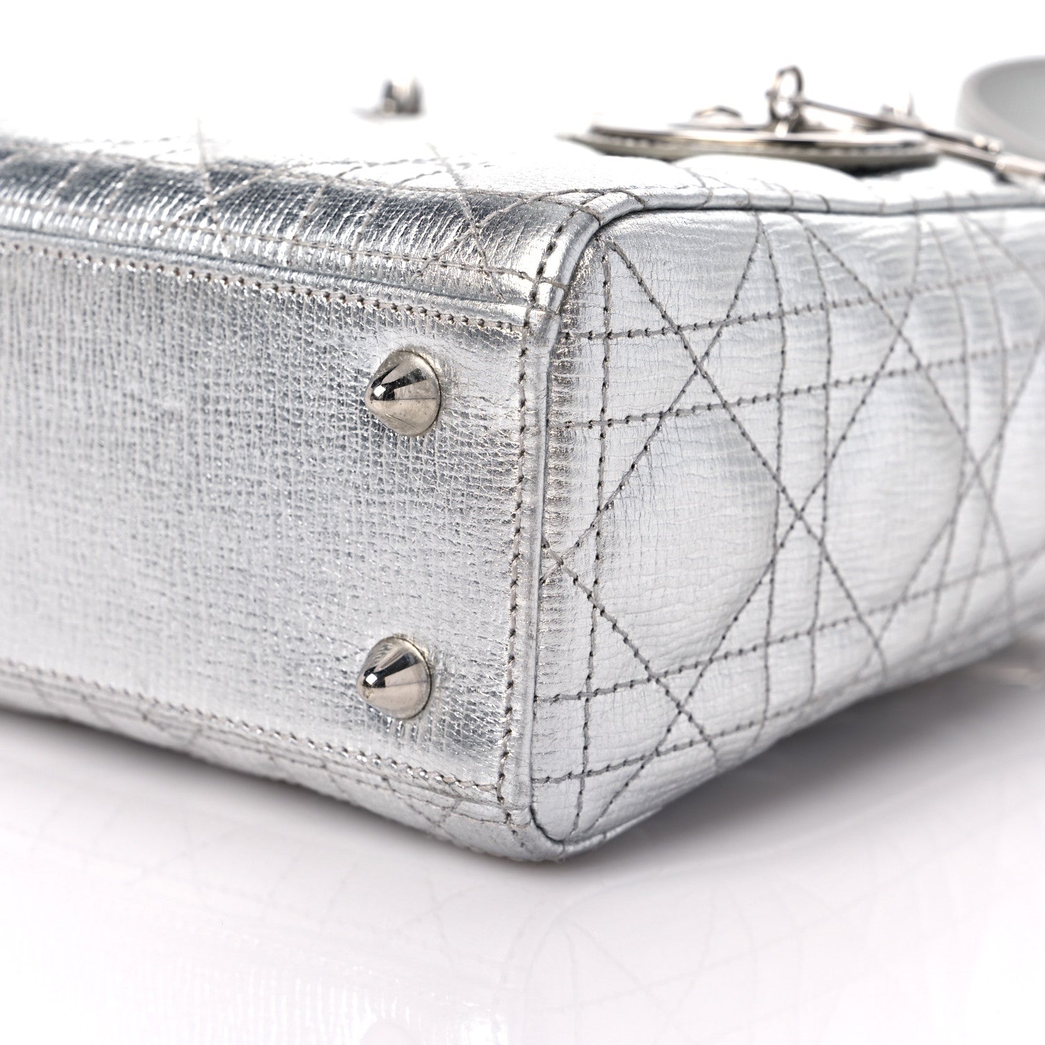 Christian Dior Metallic Grained Calfskin Cannage Small Lucky Badges My Lady Dior Silver 8 of 13