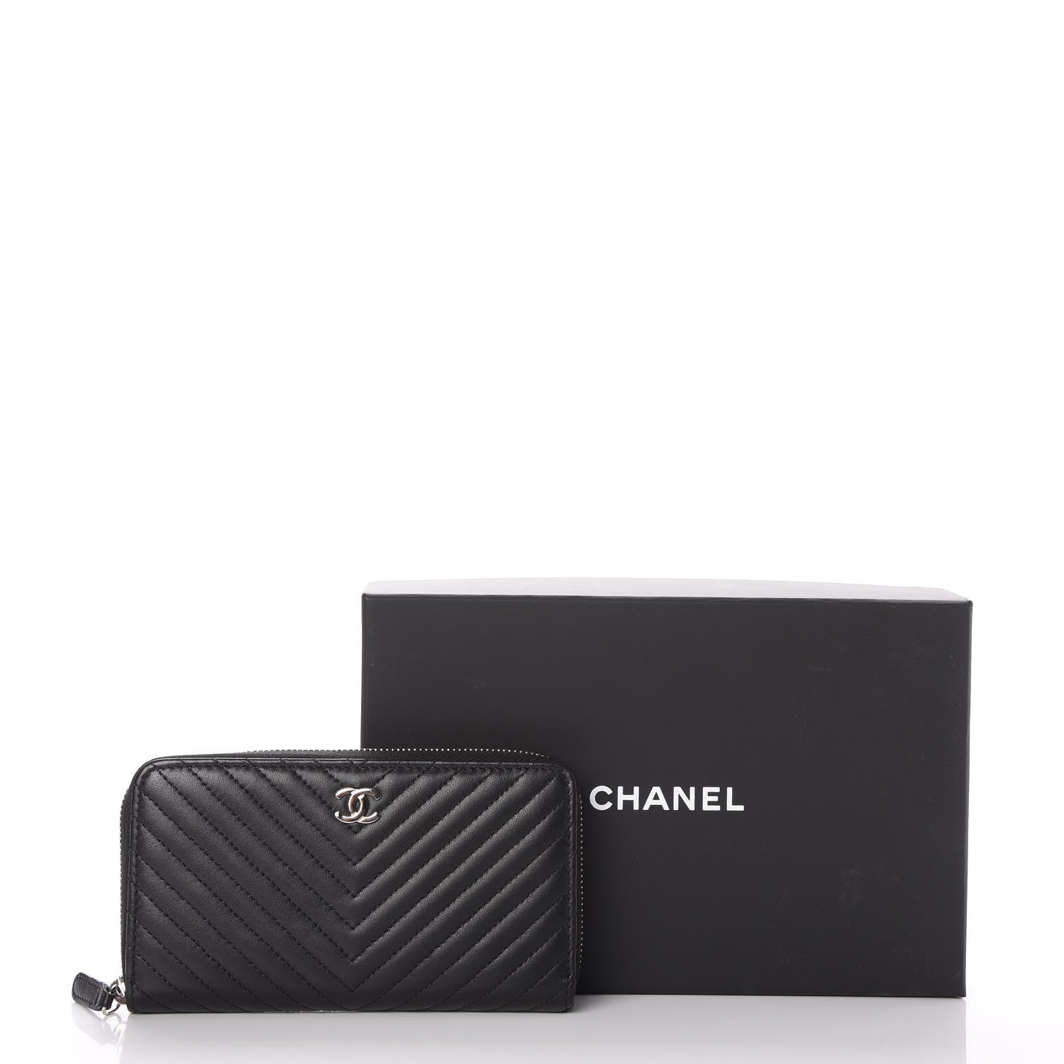 Chanel Lambskin Chevron Quilted Small Zip Around Wallet Black 9 of 9