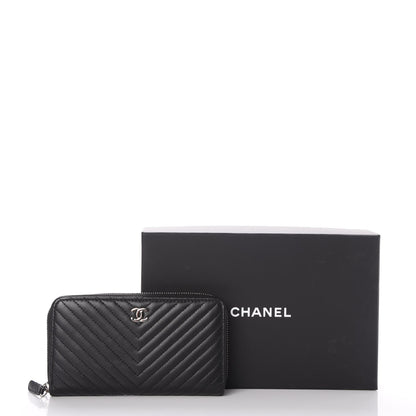 Chanel Lambskin Chevron Quilted Small Zip Around Wallet Black 9 of 9