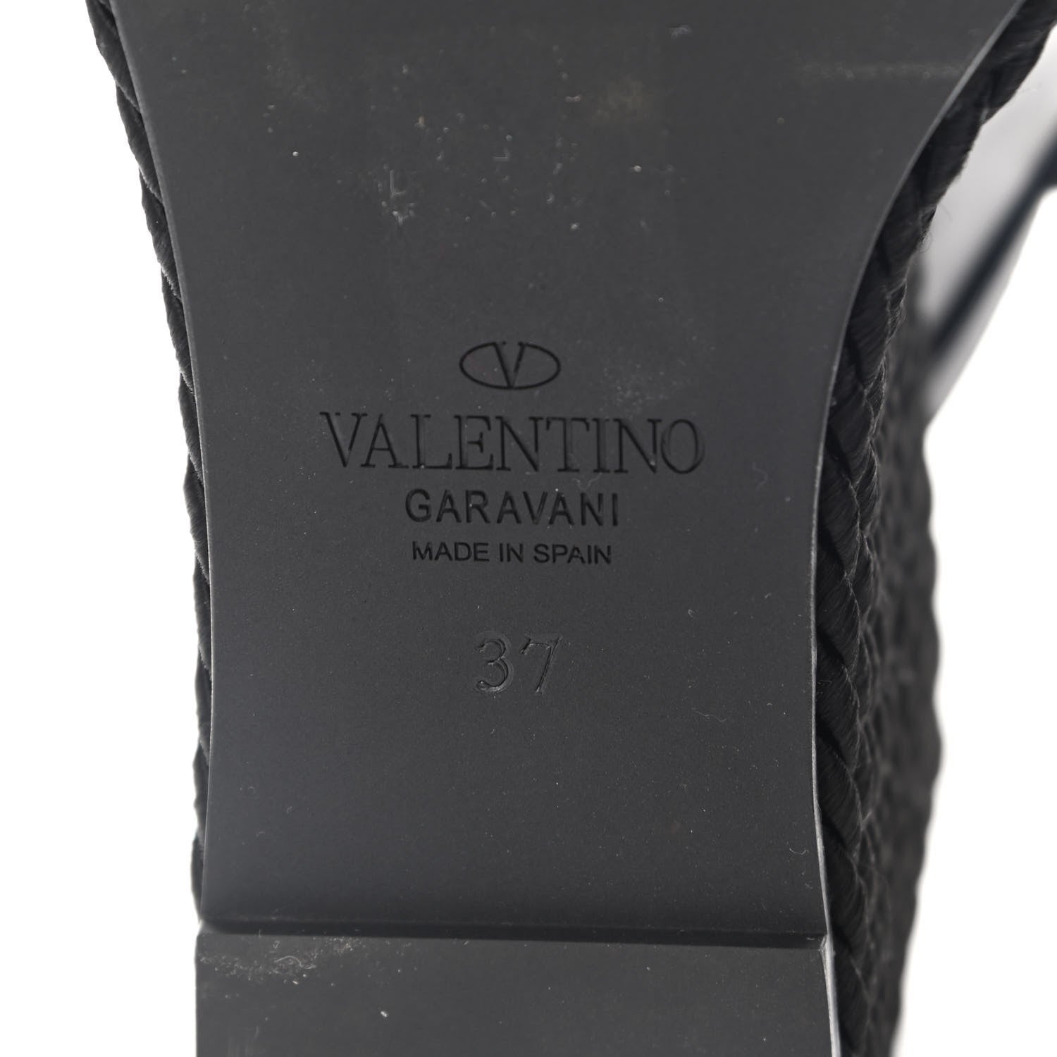 Valentino Garavani Calfskin Silk Rockstud Torchon Espadrille Wedge 25/115mm Slide Sandals 37 Black 7 of 9