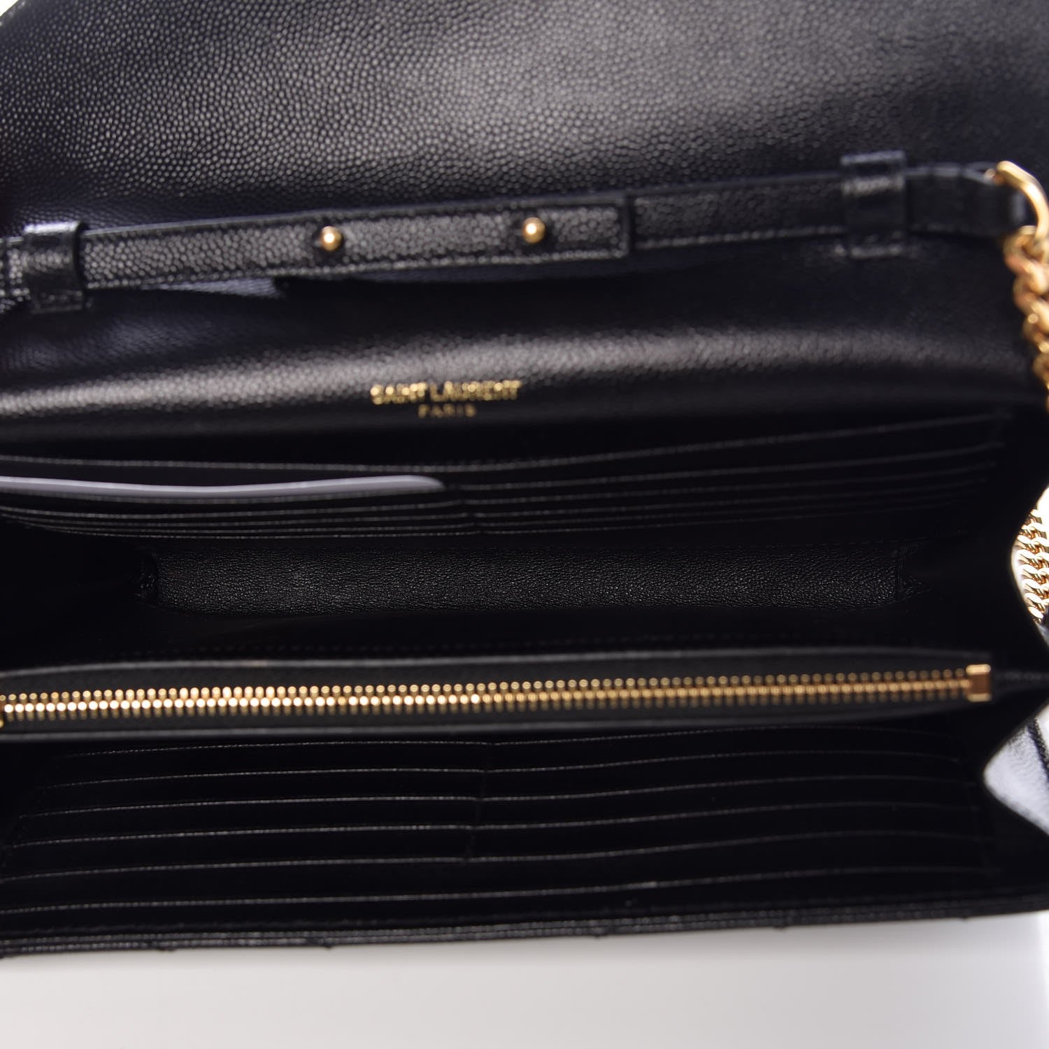 Saint Laurent Grain De Poudre Matelasse Chevron Monogram Chain Wallet Black 5 of 8