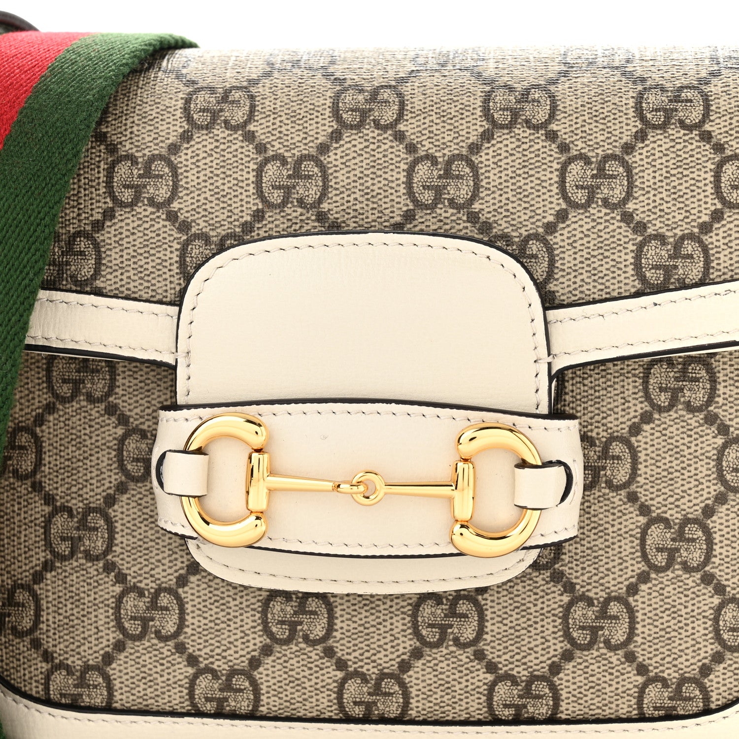 Gucci GG Supreme Monogram Web Mini Horsebit 1955 Shoulder Bag Beige Mystic White 8 of 10