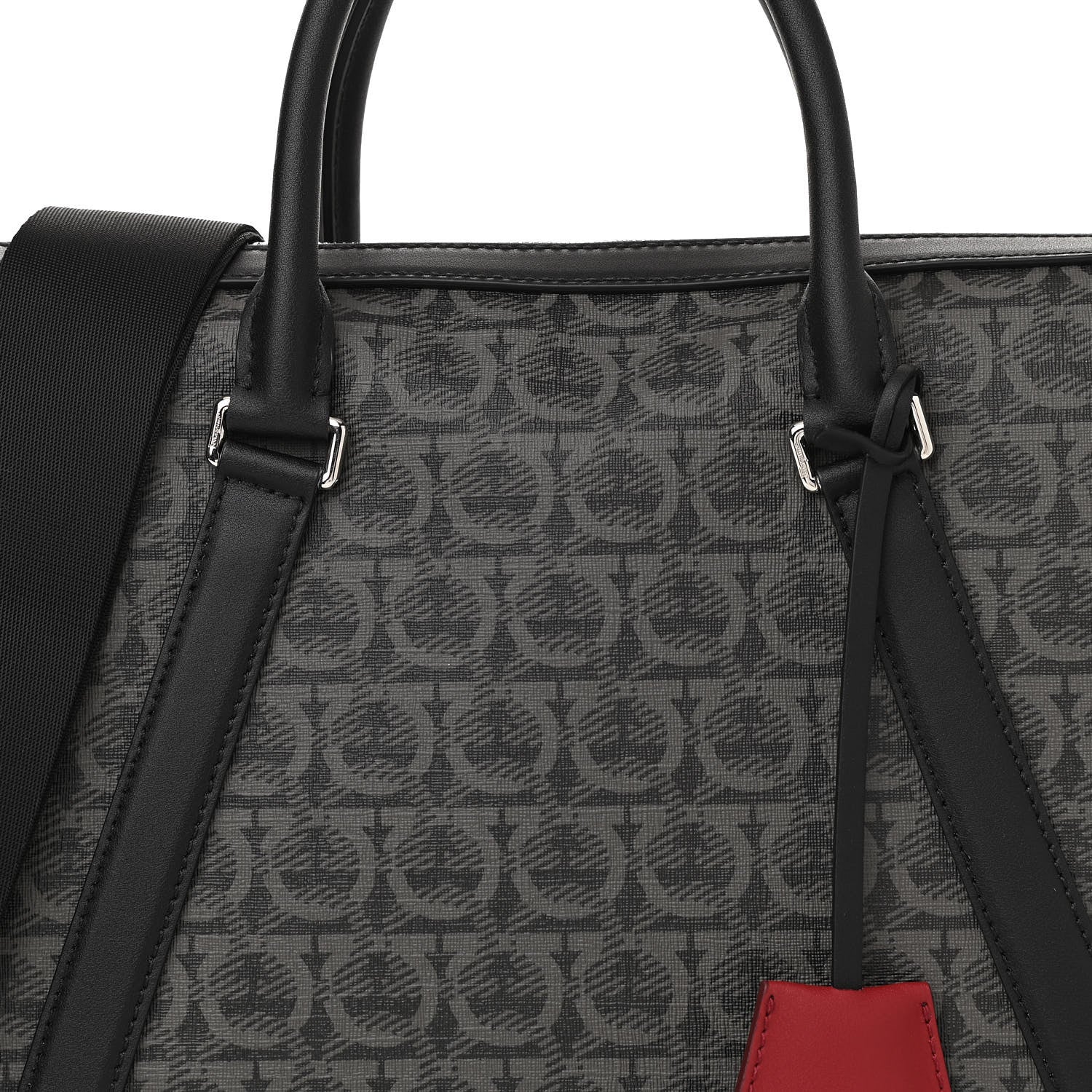 Salvatore Ferragamo Gancini Monogram Calfskin Briefcase Black Grey 9 of 9