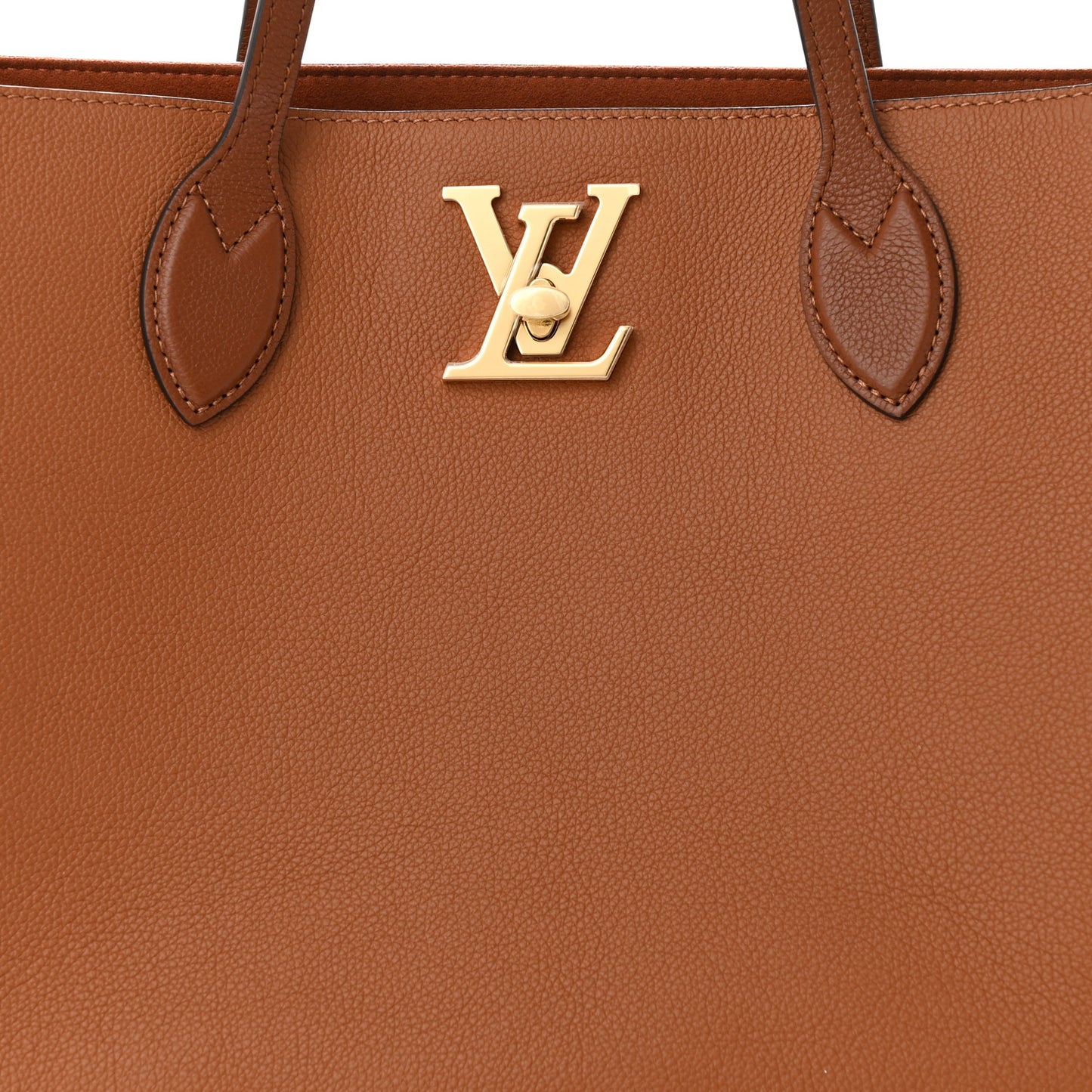 Grained Calfskin Lockme Shopper Chataigne