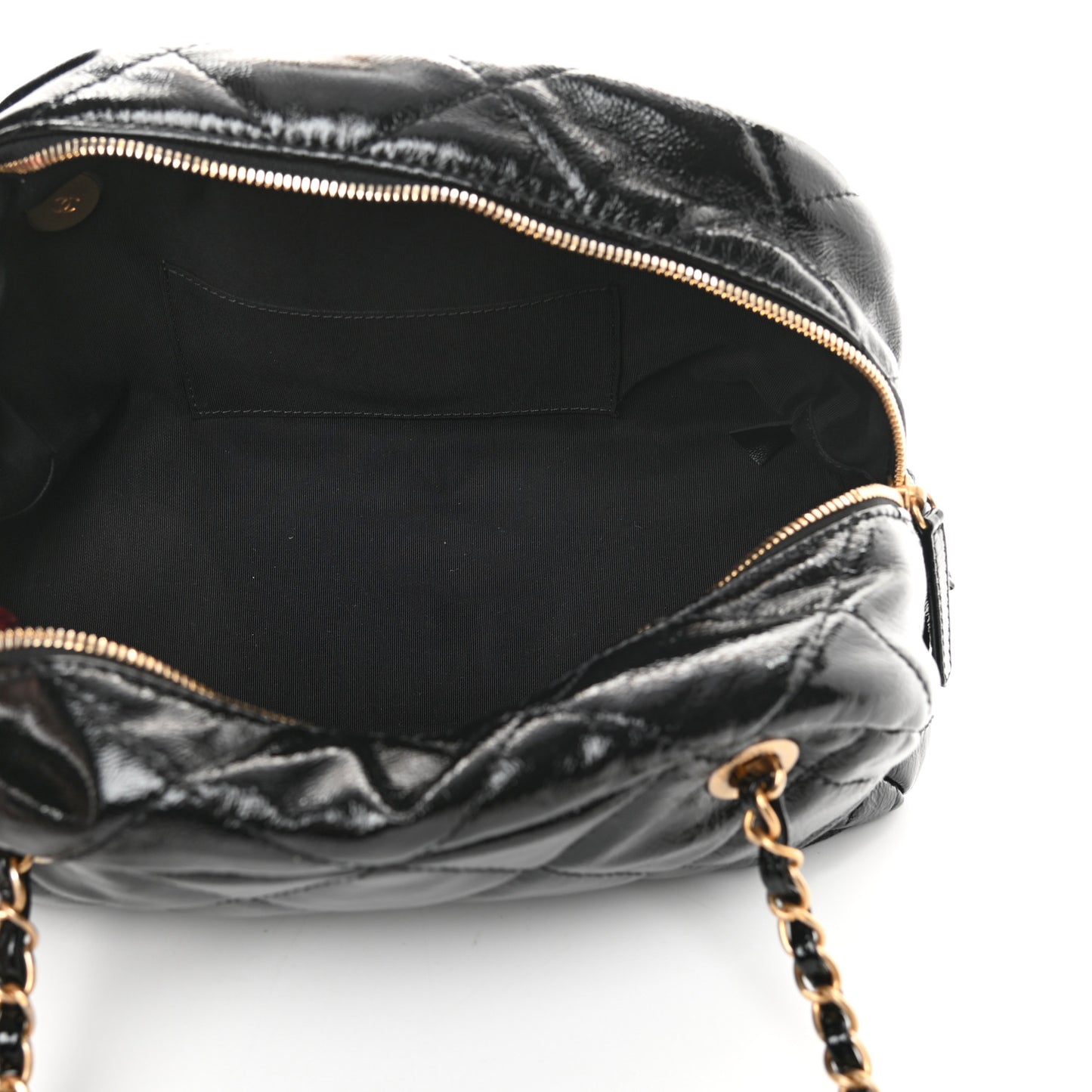 Shiny Aged Calfskin Quilted Bowler Bag Black