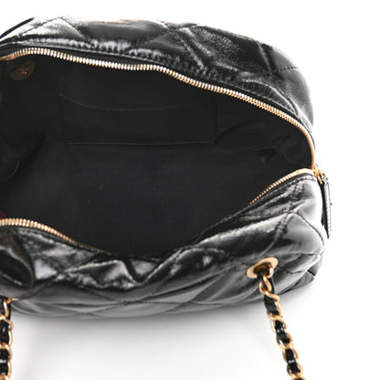 Chanel Shiny Aged Calfskin Quilted Bowler Bag Black 5 of 11