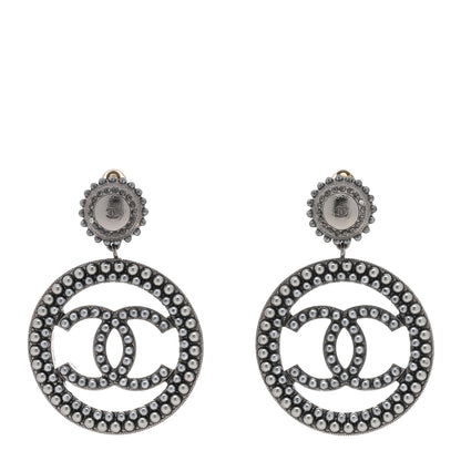 Chanel Ruthenium Beaded CC Drop Clip On Earrings Dark Grey 1 of 4