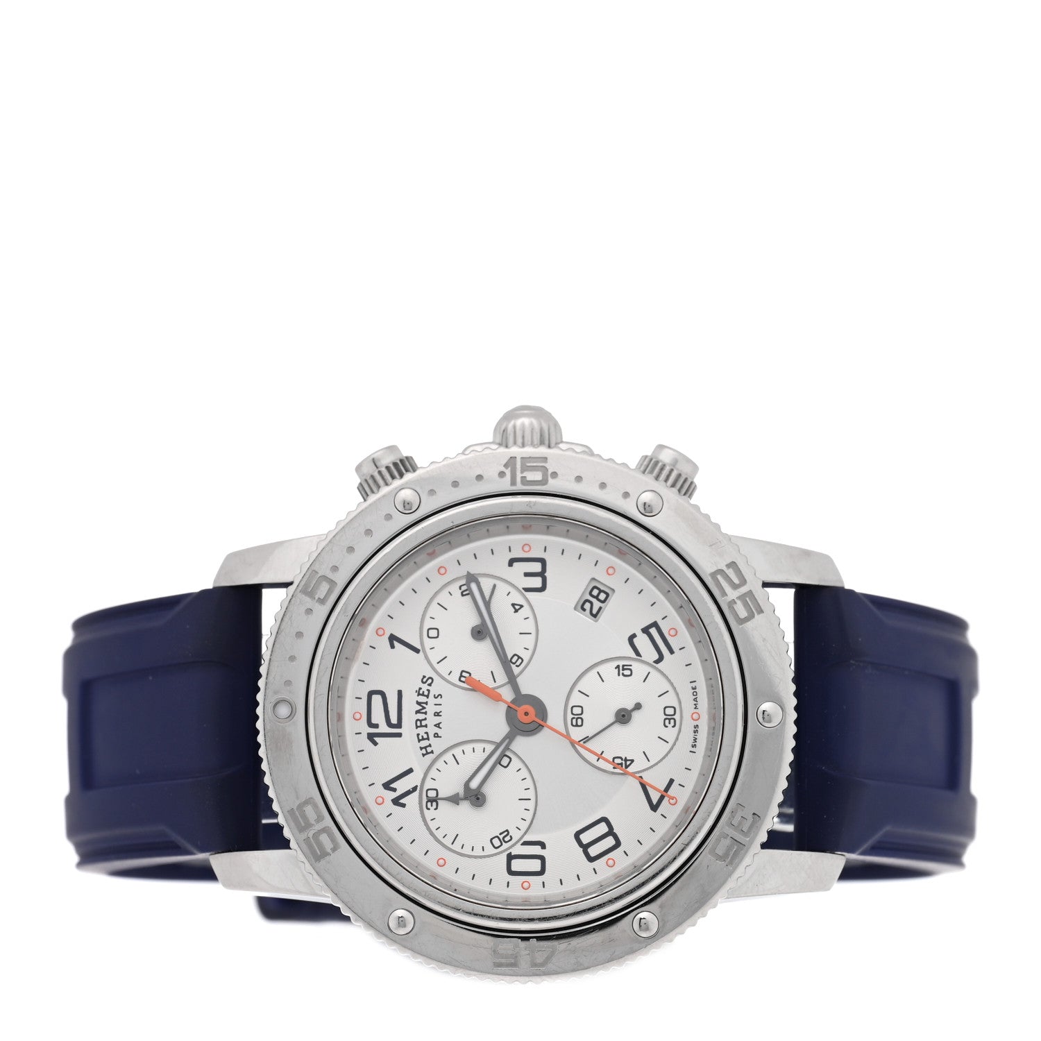 Hermes Stainless Steel Rubber 36mm Clipper Chronograph Quartz Watch Blue 2 of 4