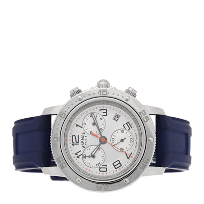 Hermes Stainless Steel Rubber 36mm Clipper Chronograph Quartz Watch Blue 2 of 4