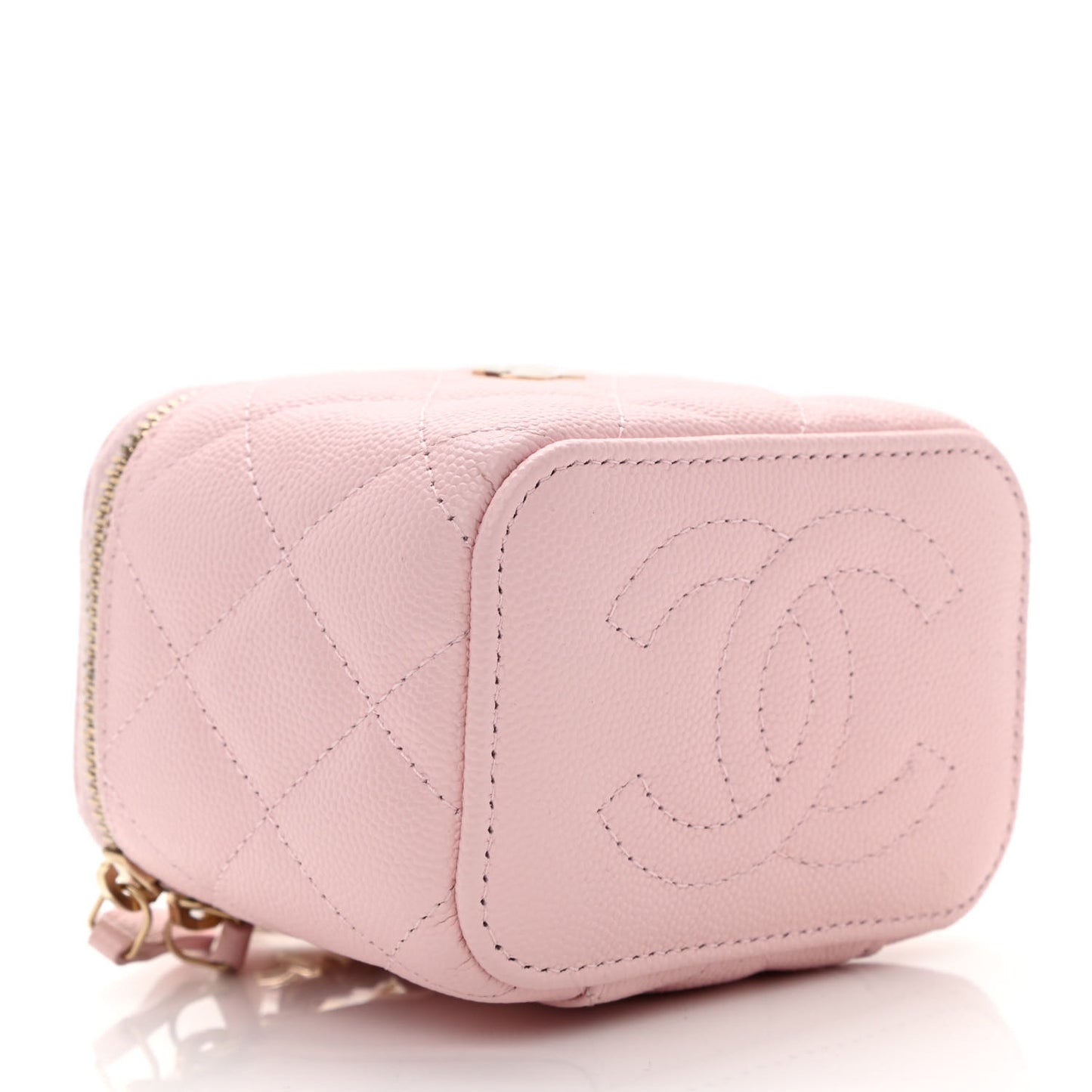 Caviar Quilted Mini Vanity Case With Chain Light Pink