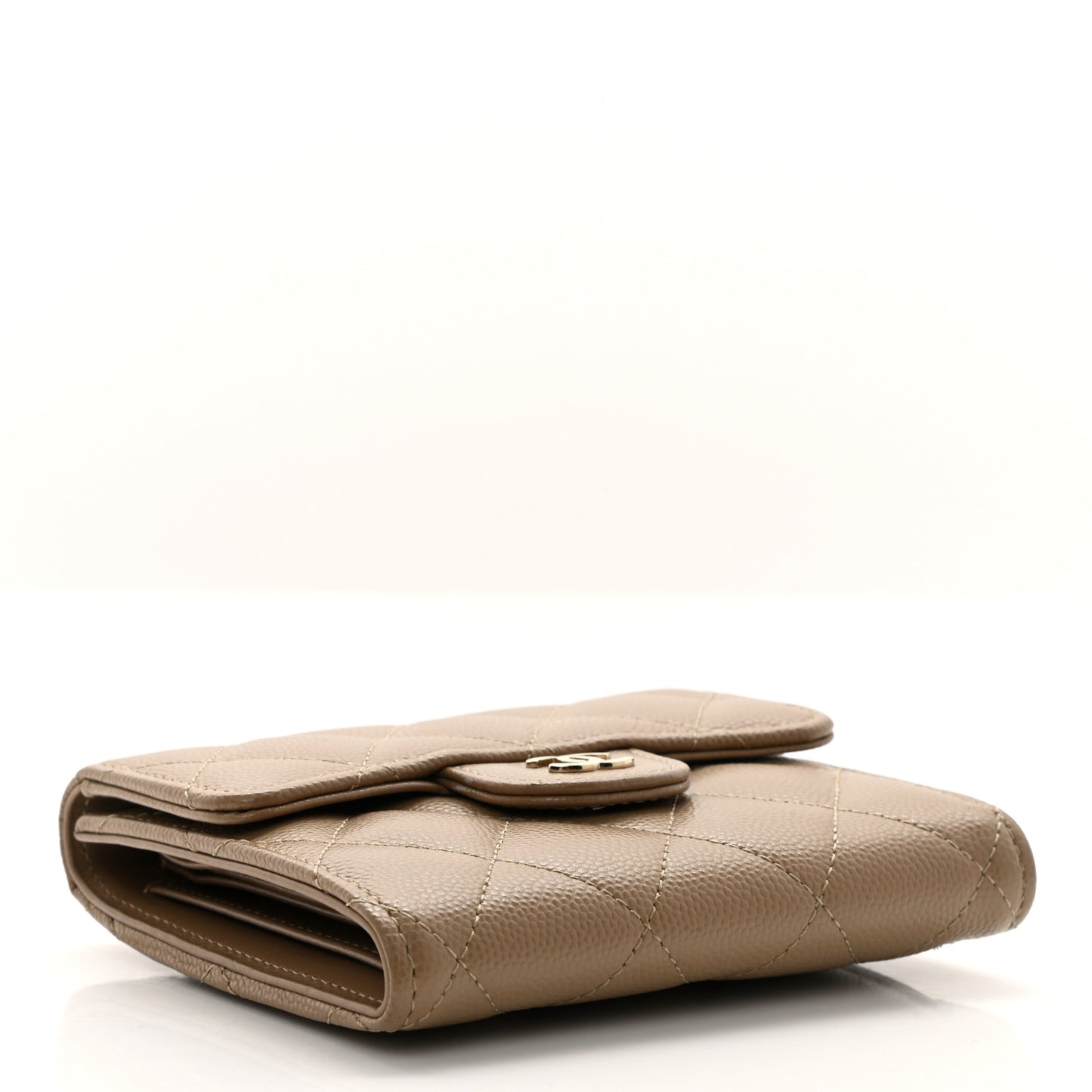 Caviar Quilted Compact Flap Wallet Dark Beige
