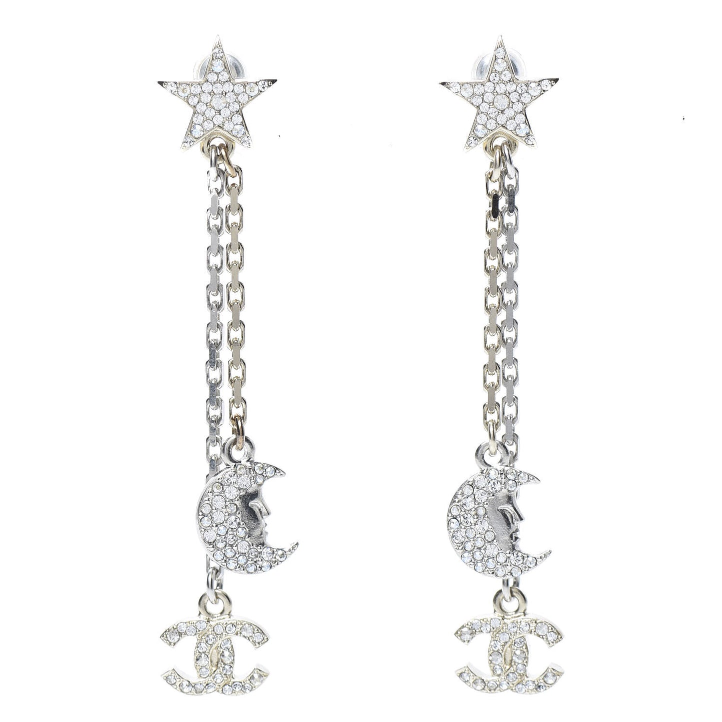 Crystal CC Star Moon Dangle Earrings Silver Gold