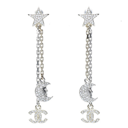 Chanel Crystal CC Star Moon Dangle Earrings Silver Gold 1 of 5