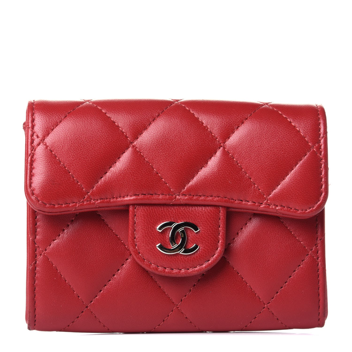 Chanel Lambskin Quilted Flap Card Holder Wallet Red 1 of 4
