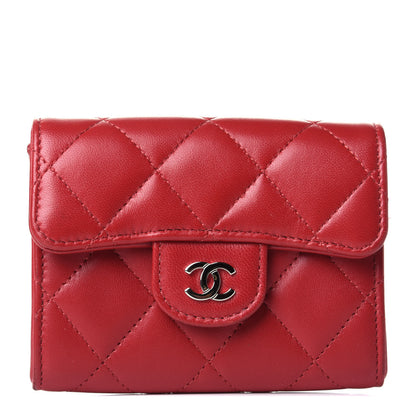Chanel Lambskin Quilted Flap Card Holder Wallet Red 1 of 4