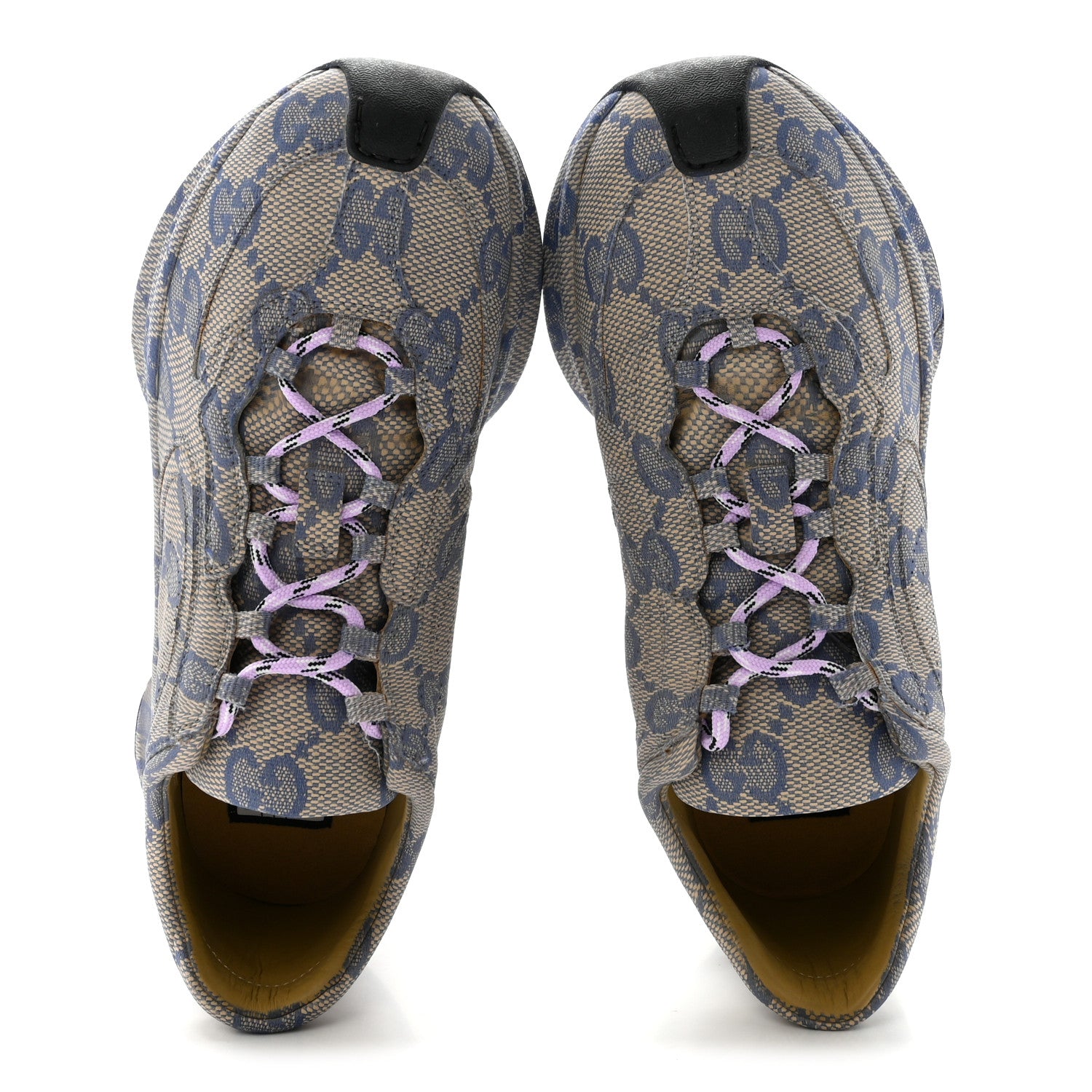 Gucci Ultralight Plume Calfskin Monogram Printed Womens Gucci Run Sneakers 37.5 Beige Blue 2 of 10