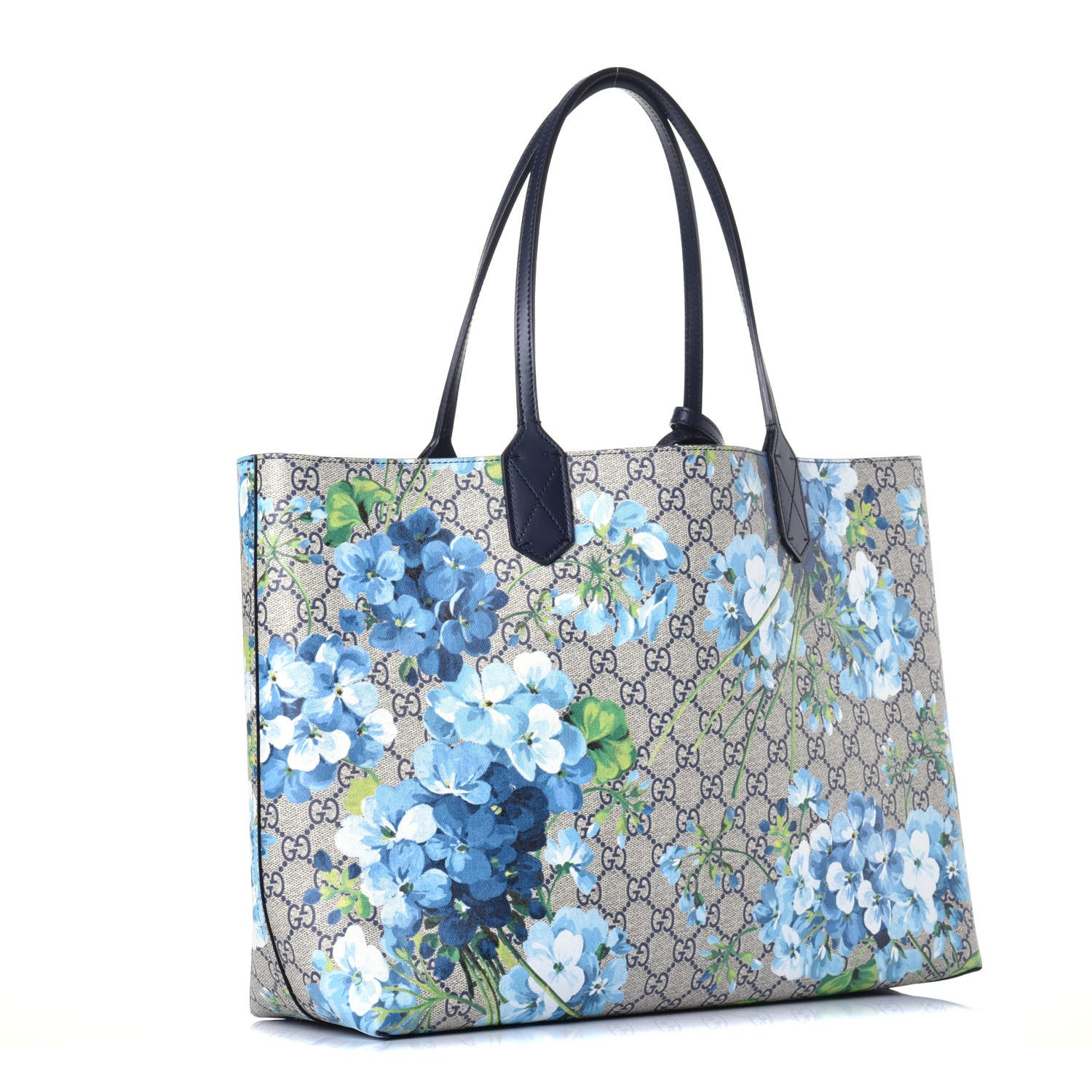 Gucci GG Supreme Monogram Blooms Medium Reversible Tote Beige Blue Navy 5 of 16