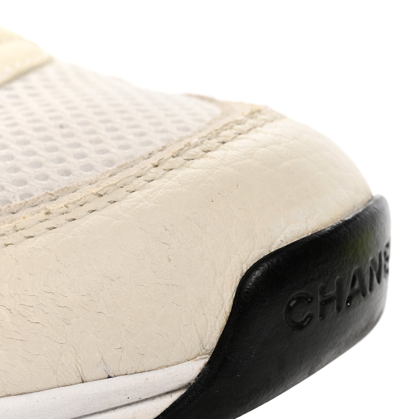 Mesh Suede Calfskin Grained Calfskin Womens CC Sneakers 39.5 White Black