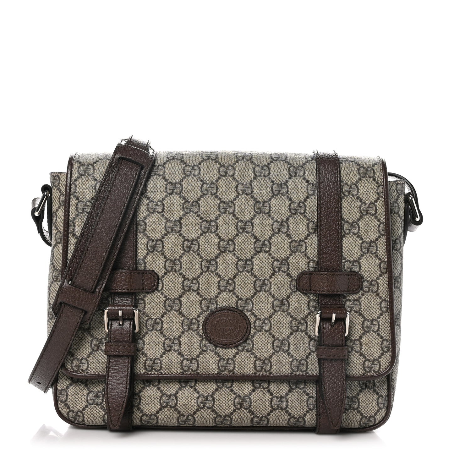GG Supreme Monogram Textured Dollar Calfskin Retro Interlocking G Flap Messenger Bag Beige Ebony New Acero