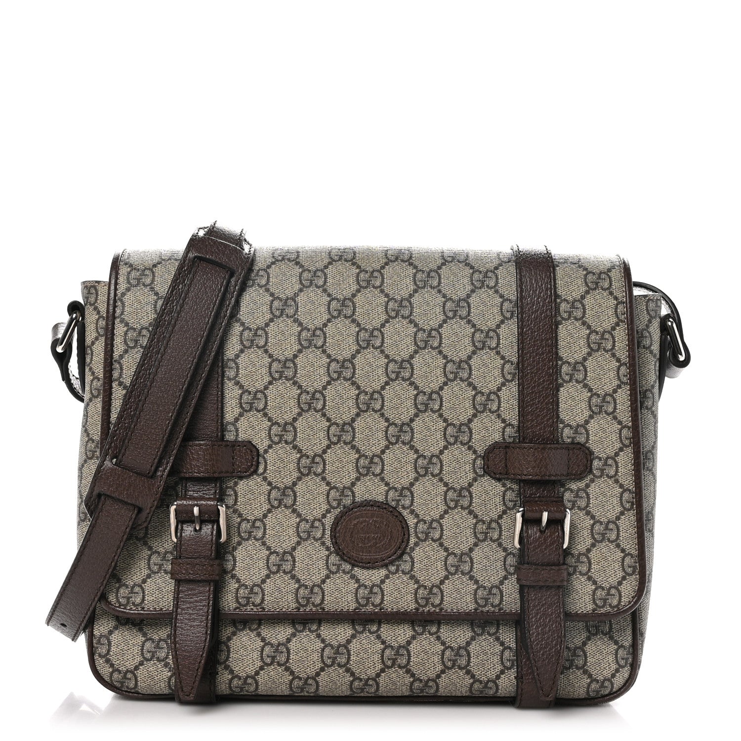 Gucci GG Supreme Monogram Textured Dollar Calfskin Retro Interlocking G Flap Messenger Bag Beige Ebony New Acero 1 of 10