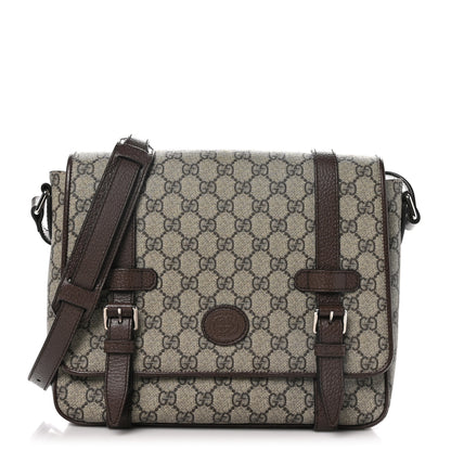 Gucci GG Supreme Monogram Textured Dollar Calfskin Retro Interlocking G Flap Messenger Bag Beige Ebony New Acero 1 of 10