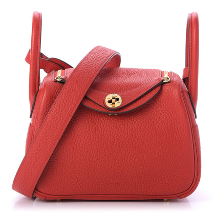 Hermes Taurillon Clemence Mini Lindy 20 Rouge De Coeur 1 of 9