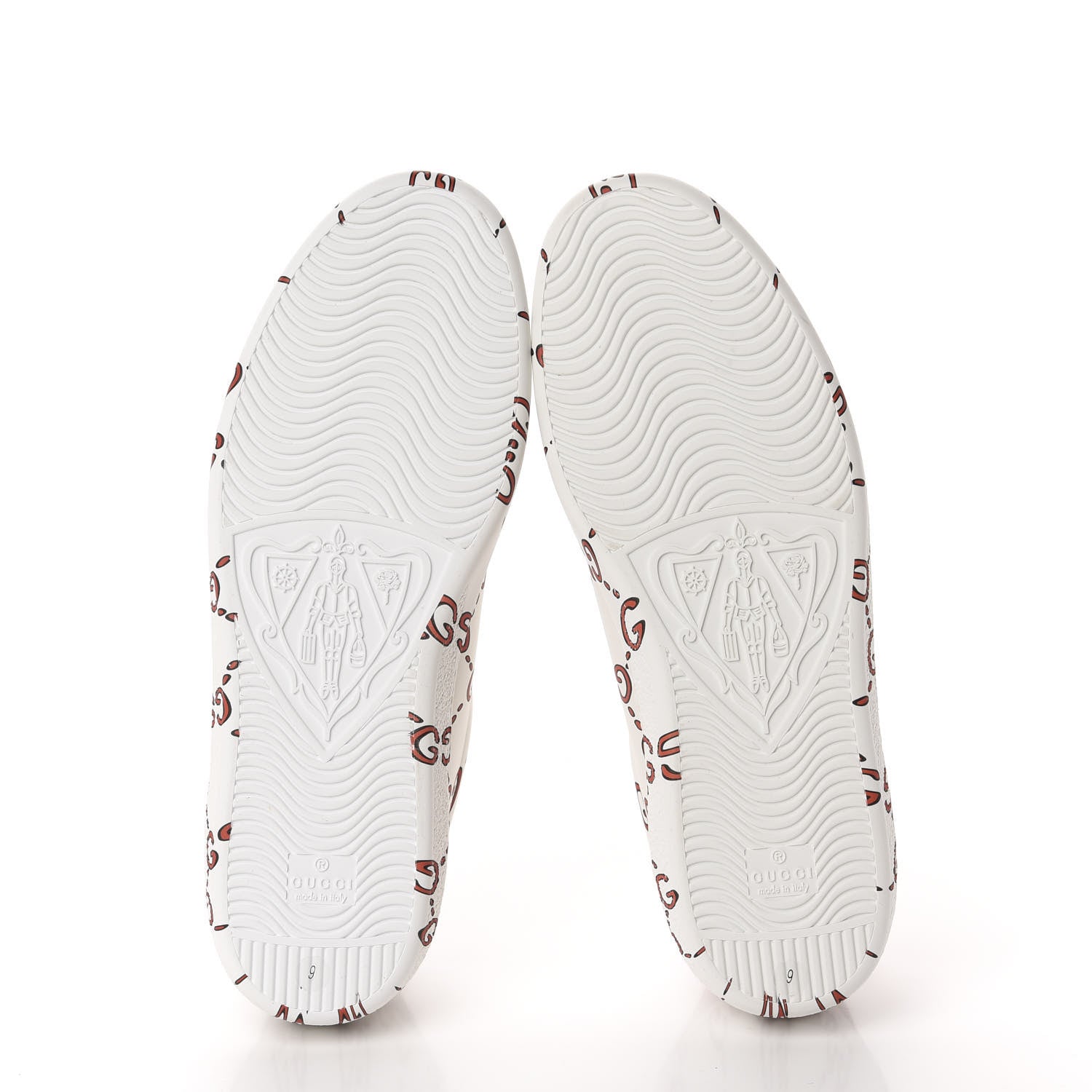 Gucci Calfskin GucciGhost Print Mens Ace Sneakers 9 White Hibiscus Red 6 of 10