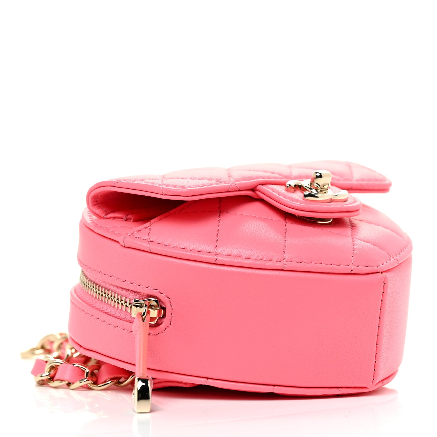 Lambskin Quilted CC In Love Heart Waist Belt Bag With Chain Pink