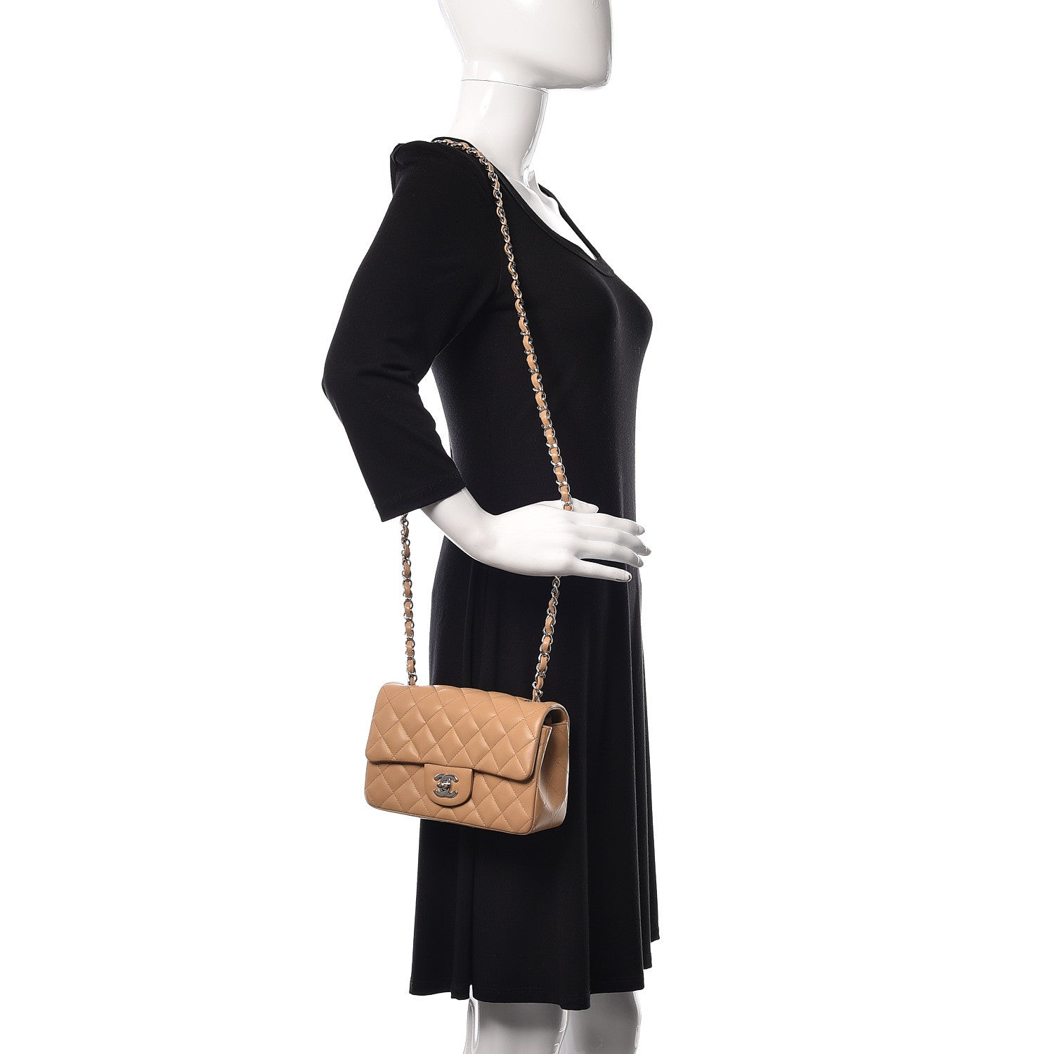 Chanel Lambskin Quilted Mini Rectangular Flap Beige 2 of 11